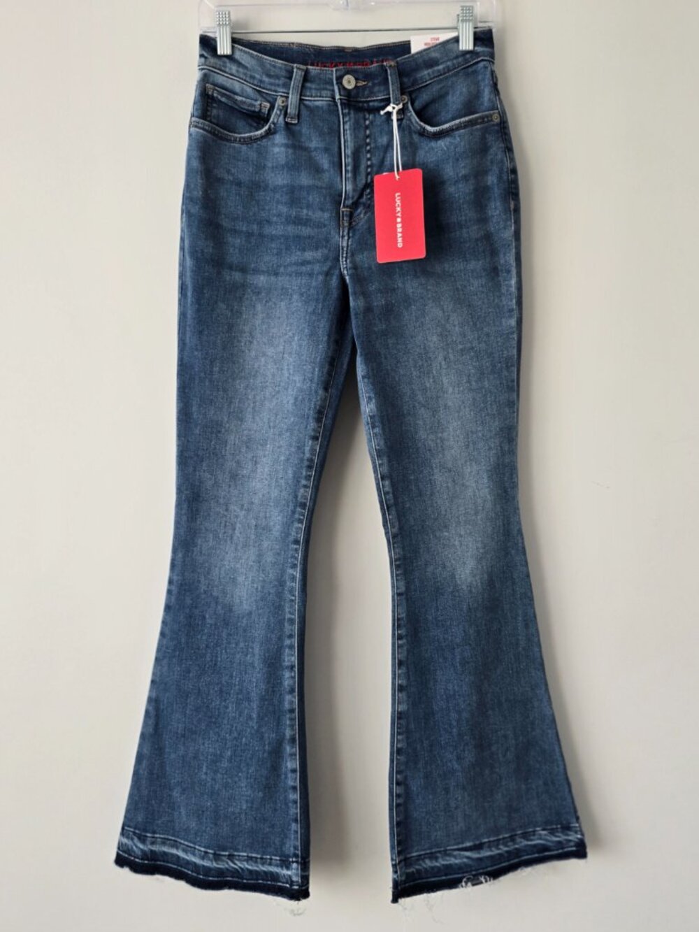 Lucky Brand Stevie High Rise Flare Jeans 6 Medium Wash Raw Hem NWT